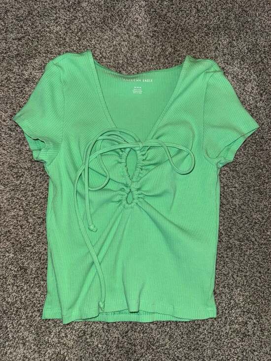 American Eagle Tops - American Eagle Keyhole Tie-Front Ribbed Tee
